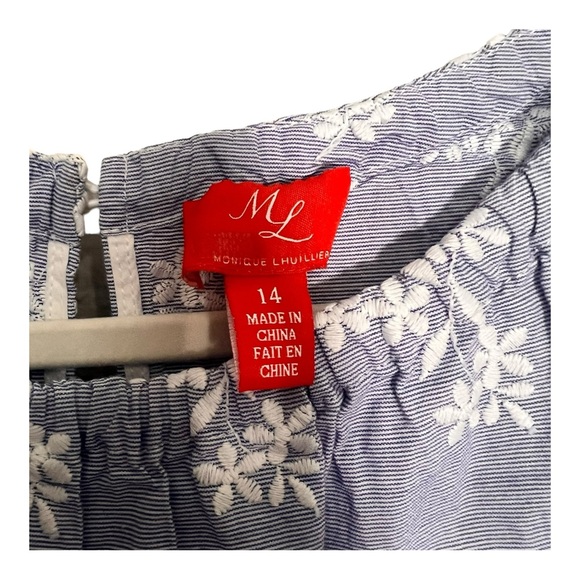 Monique Lhuillier Blue Sleeveless Embroidered Lace Poplin Midi Dress Size 14 - Picture 15 of 16